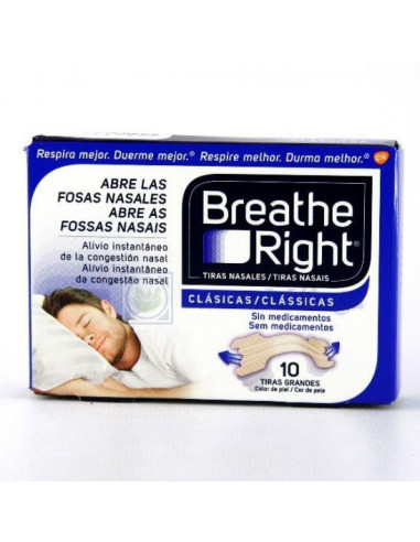 TIRA NASALES BREATHE RIGHT CLASICA GRANDE 10 UNIDADES - Cuidado Nasal